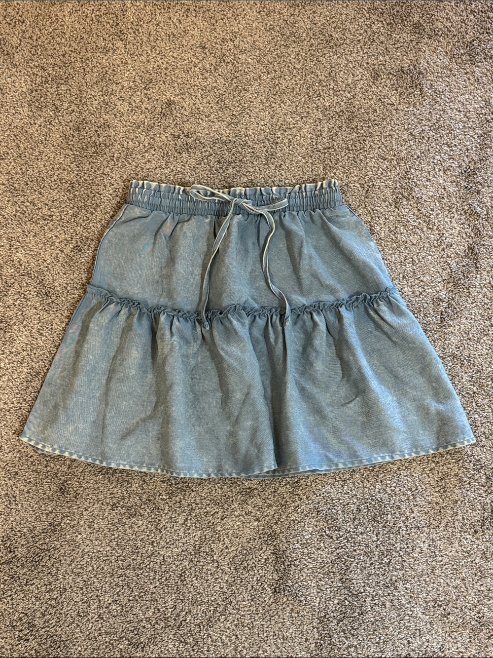 Zenana Outfitters Light Blue Denim Tiered Drawstring Skirt